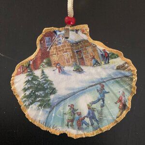 Handmade Christmas Ornament - Decoupaged Scallop Shell